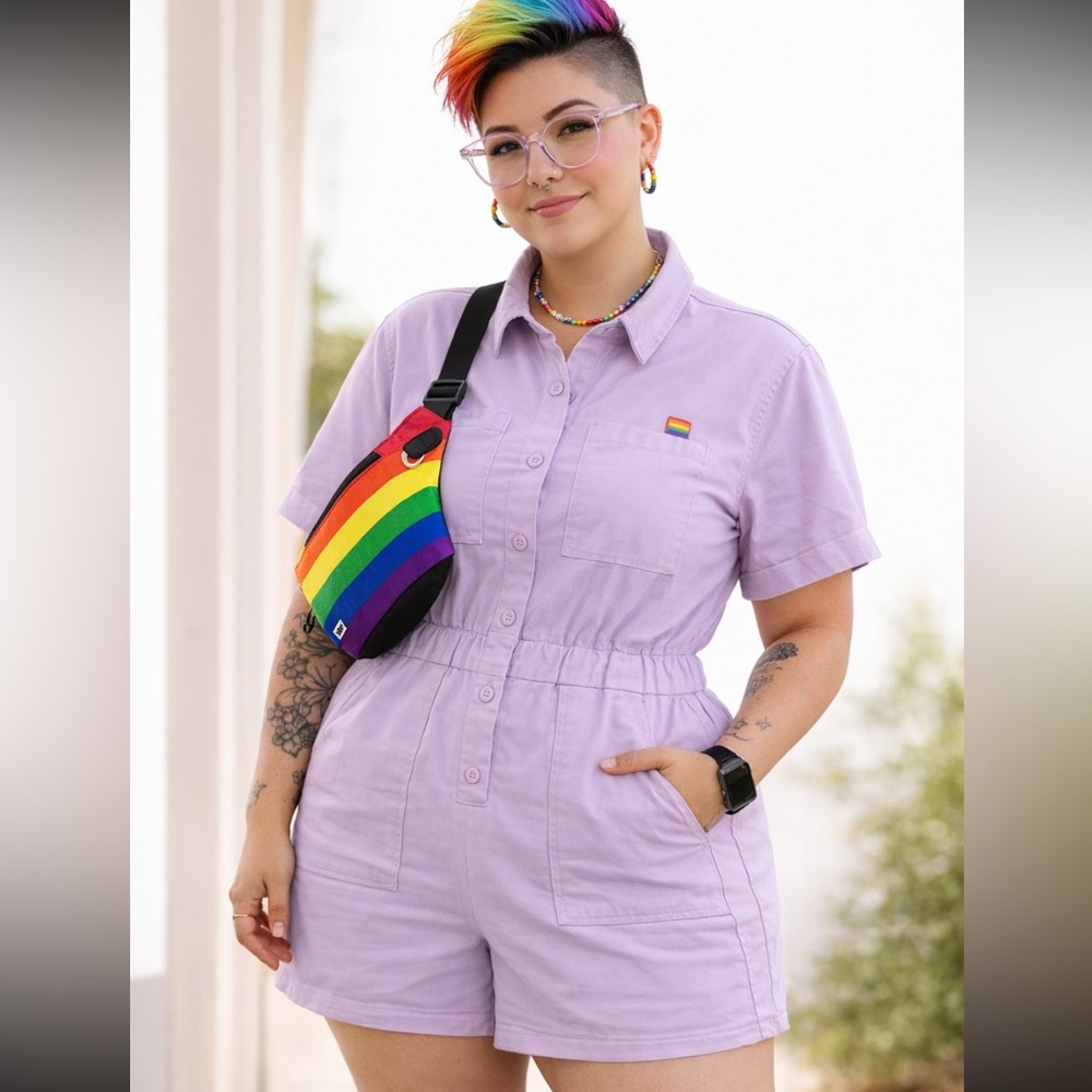 Target NWT Cotton stretch PRIDE Boiler Jumpsuit Romper‎ lavender size Large